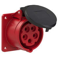 Pin and Sleeve Receptacle Outlet Devices 888-13005-NS IEC 60309 Panel Mount Receptacle Straight Type, IP44 Rated, 20A 200-415V, 16A 220/380-240/415V, 6H, IEC 309 International Pin and Sleeve Devices   